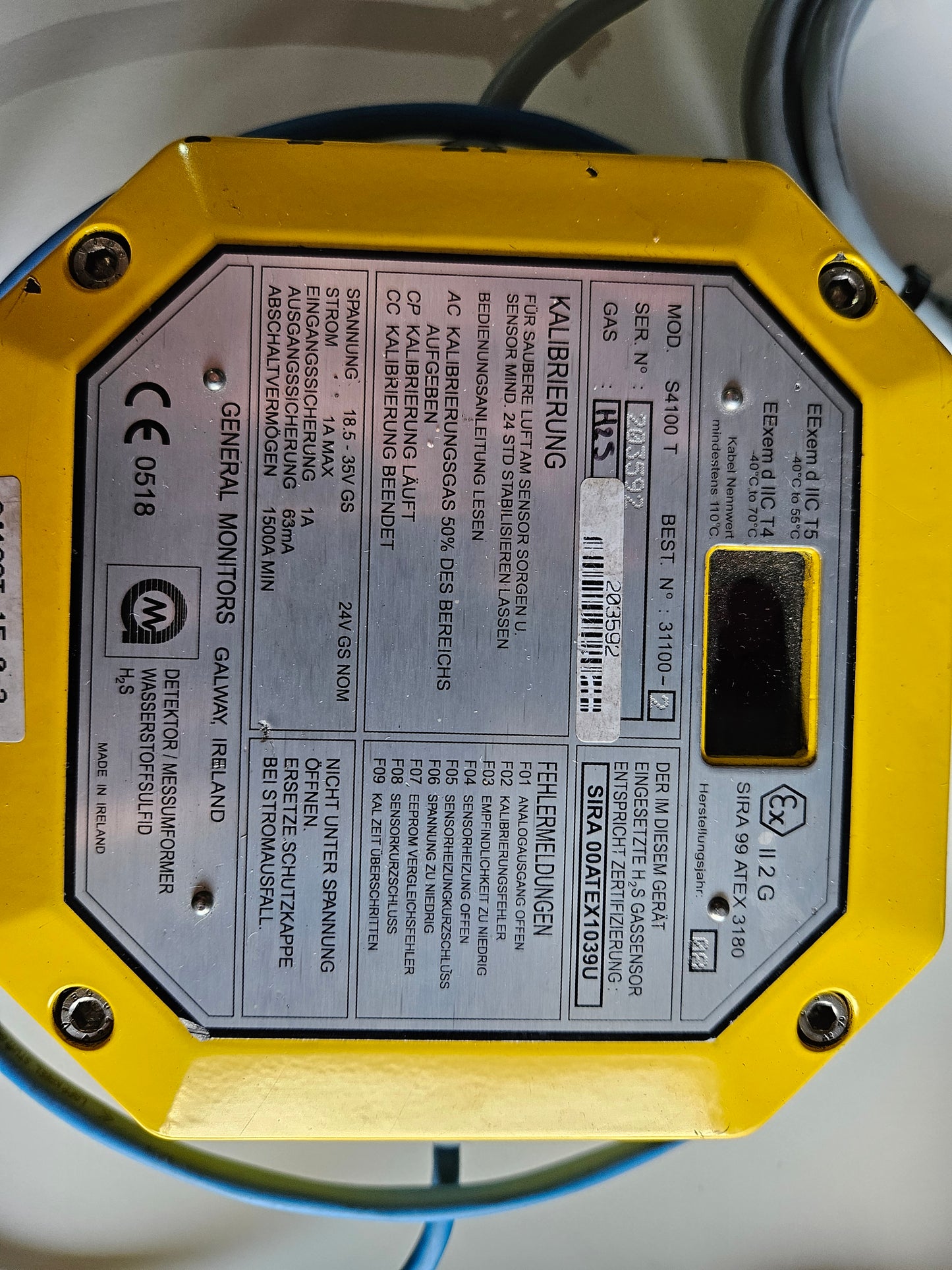 GENERAL MONITORS MODEL S4100 T SMART TRANSMITTER H2S TEIL NR. 31100-2