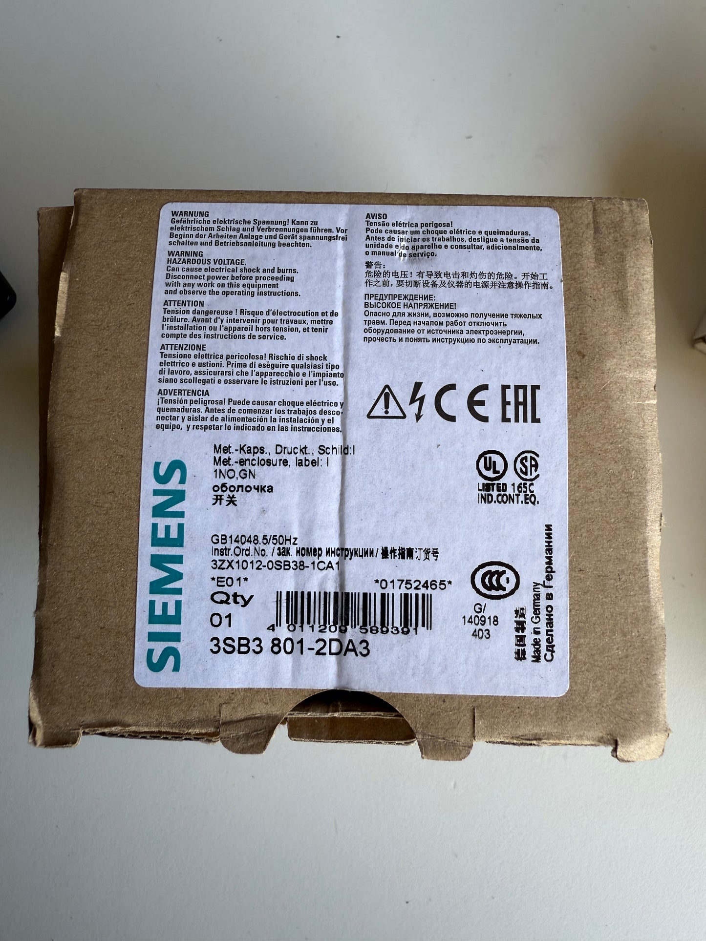 Siemens 3SB3 801-2DA3 E-Stand: 01 Gehäuse für Befehlsgerät