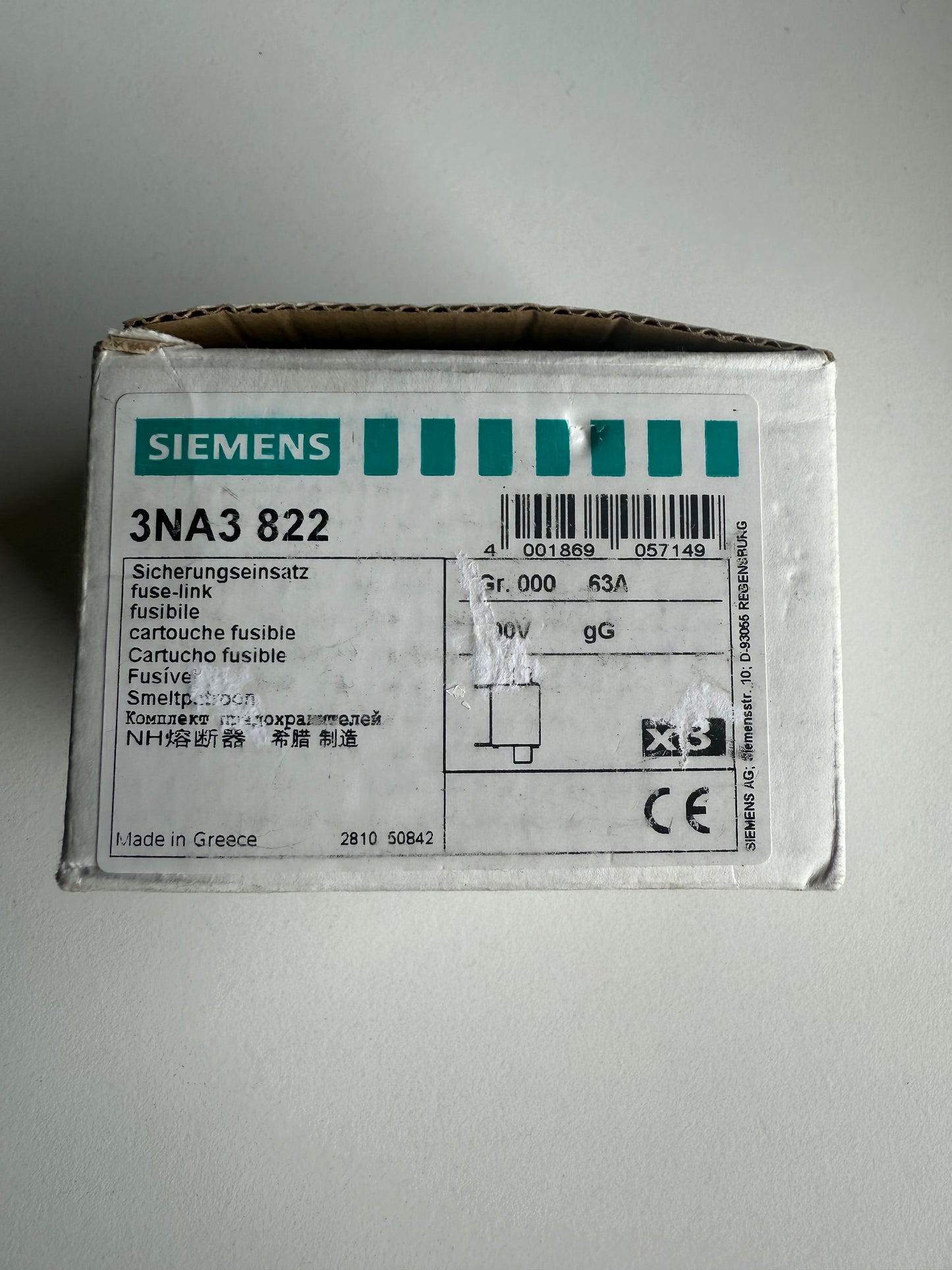 Siemens 3NA3822 NH-Sicherung Sicherungsgröße = 000 63 A 500 V/AC, 250 V/AC 3 St.