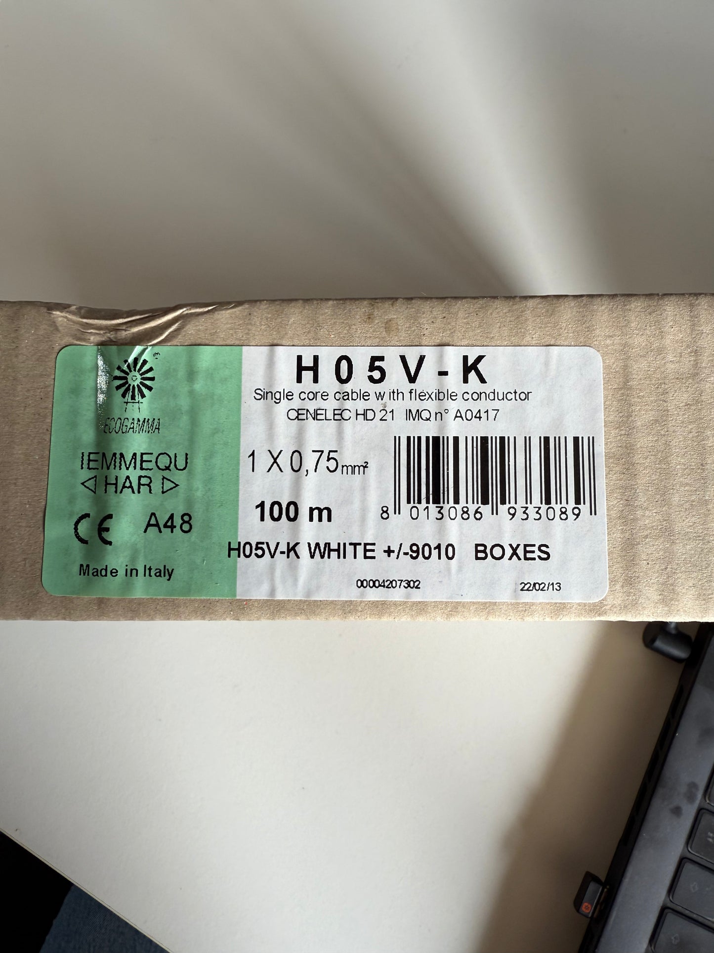 H05V-K 1X0,75mm² (weiß) Einzelader 100 m