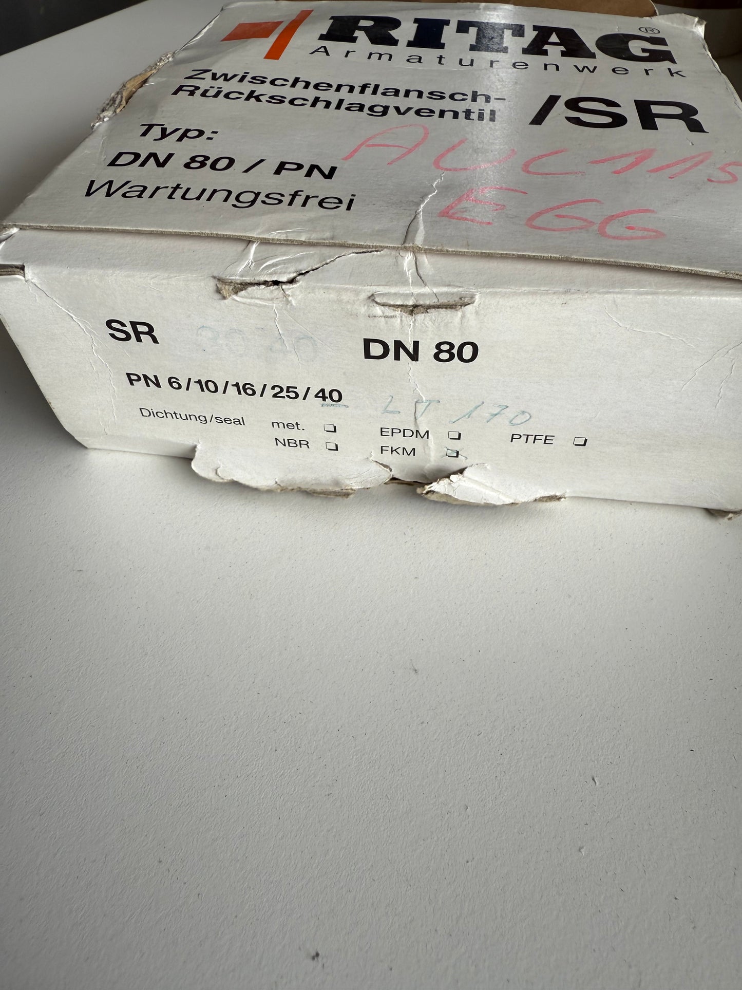 Ritag Scheiben-Rückschlagventil DN80, PN6-40 Edelstahl 14404, max. 40bar