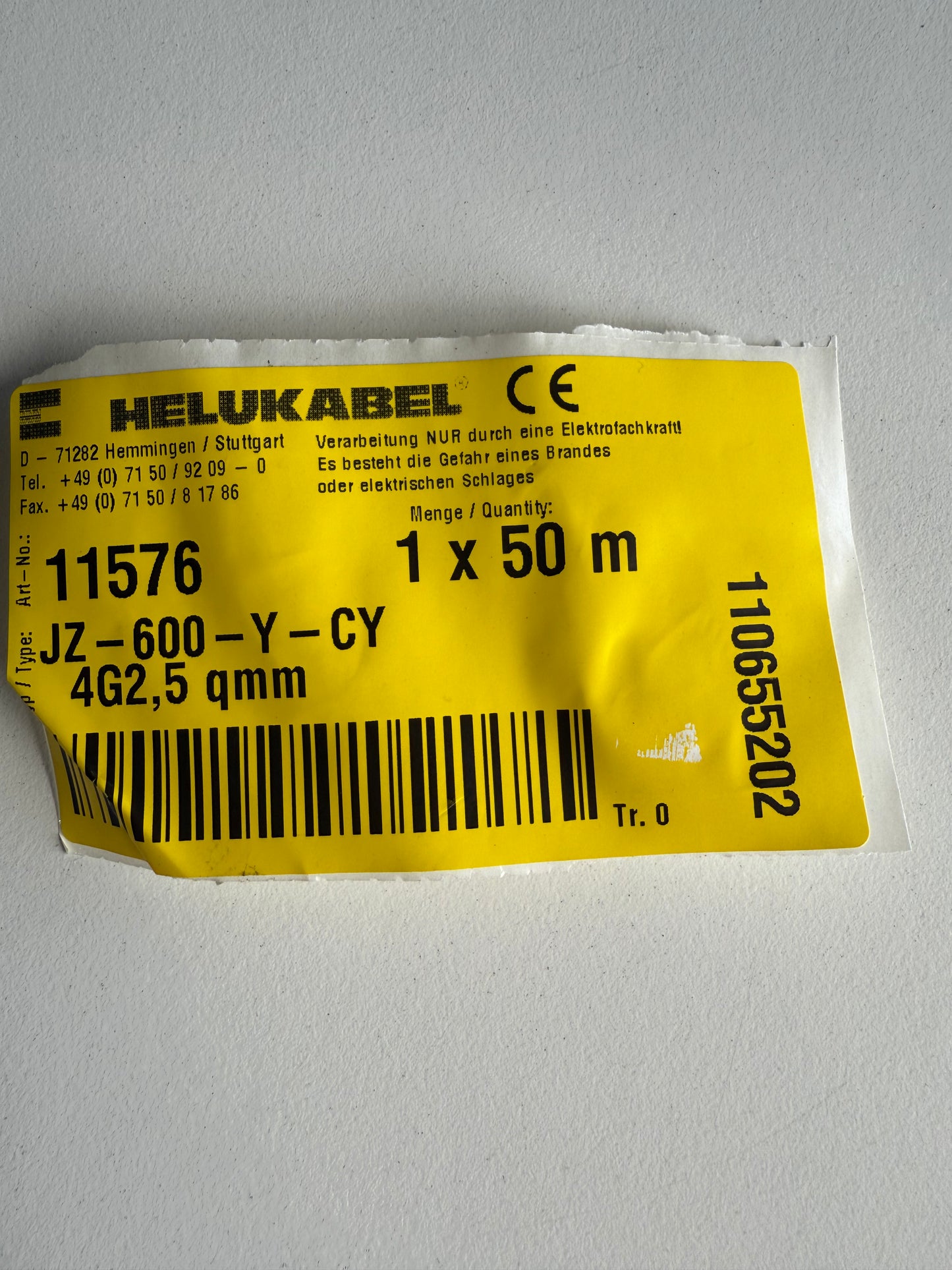 Helukabel 11576, JZ-600-Y-CY / OZ-600-Y-CY, 50 meter
