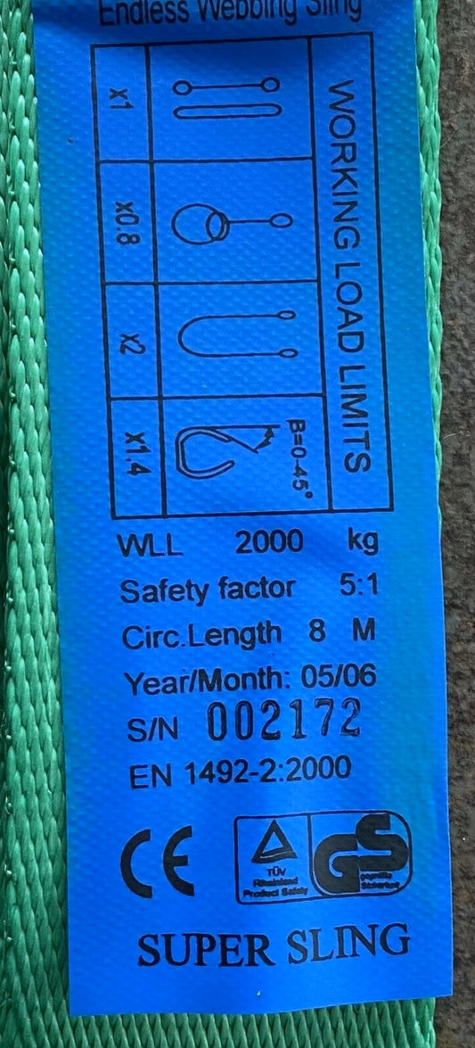 Bandschlinge Rundschlinge Hebeband Endlos 2 Tonnen 8 Meter Umfang