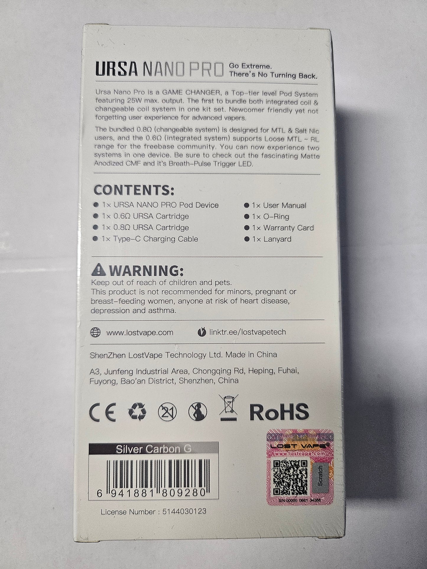 Lost Vape Ursa Nano Pro Pod Kit Silber