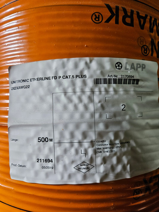 2170894 Lapp Unitronic Etherline FD P CAT.5 Plus 2x2xAWG22 500 Meter ETHERNET/IP, PROFINET