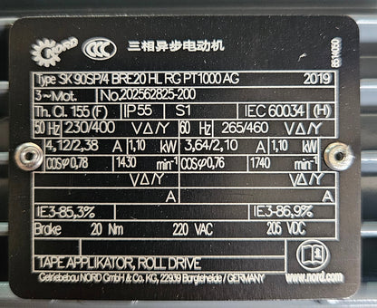 Nord Blockgetriebemotoren Typ SK 90SP/4 BRE 20 HL RG PT 1000AG