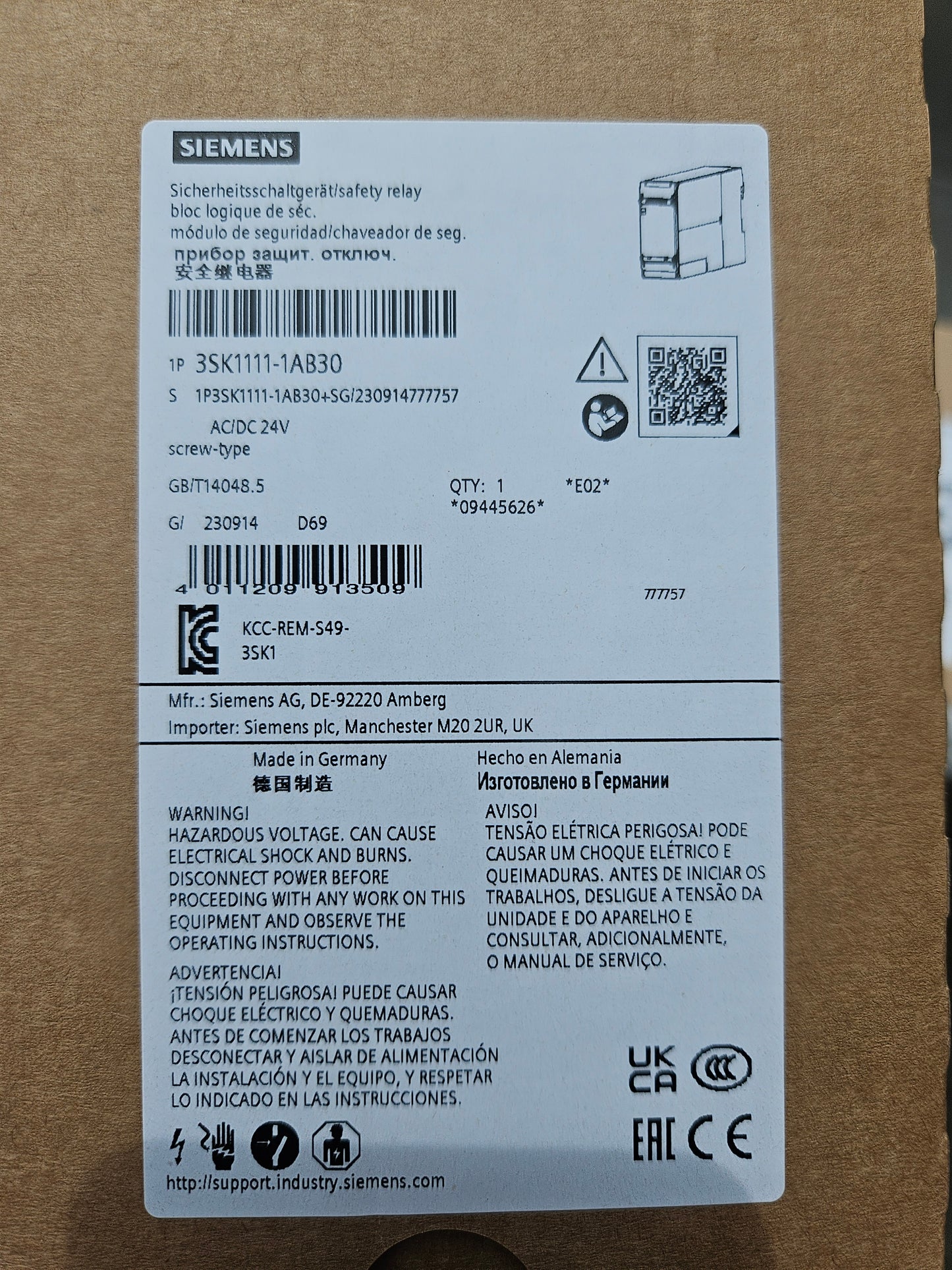 Siemens SIRIUS 3SK1111-1AB30 3SK11111AB30 Sicherheitsschaltgerät 24 V/DC, 24 V/AC Nennstrom 5 A