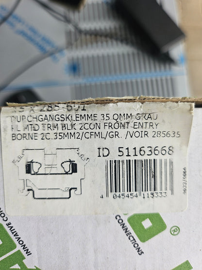 WAGO 285-601 Durchgangsklemme 16 mm Zugfeder Belegung: L Grau VE 11 St.