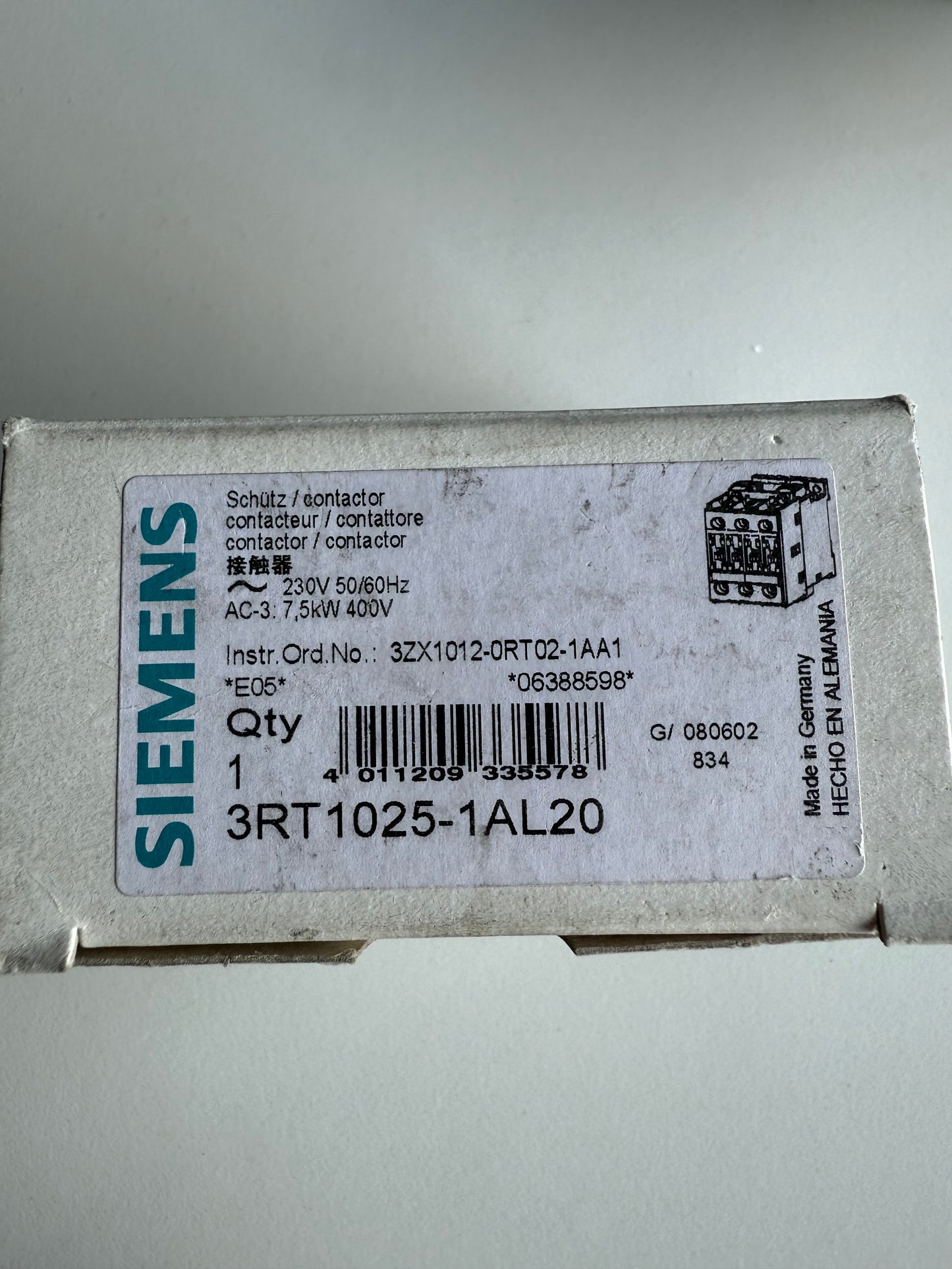 Siemens 3RT1025-1AL20 Leistungsschütz Power Contactor