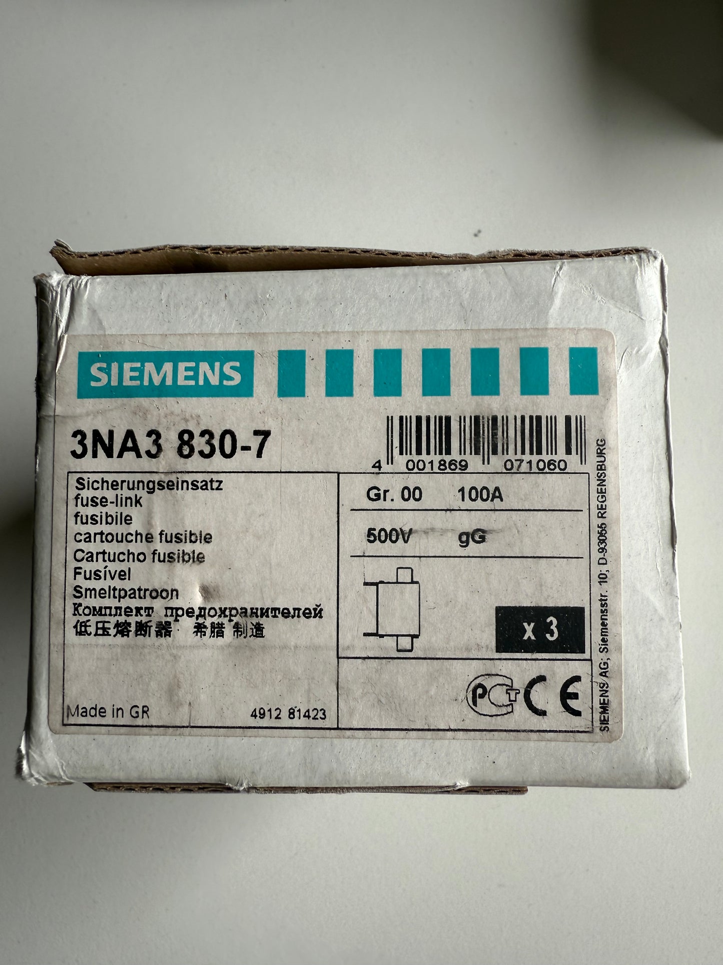 Siemens Dig.Industr. NH-Sicherungseinsatz 3NA3830-7 VE 3