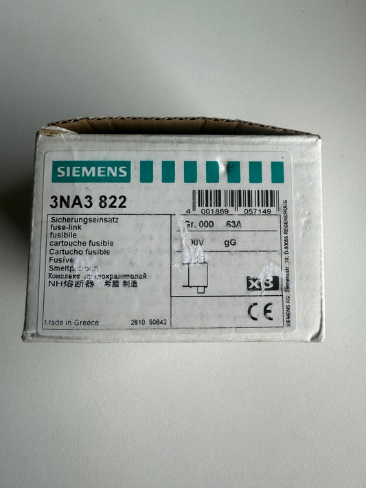 Siemens 3NA3822 NH-Sicherung Sicherungsgröße = 000 63 A 500 V/AC, 250 V/AC 3 St.