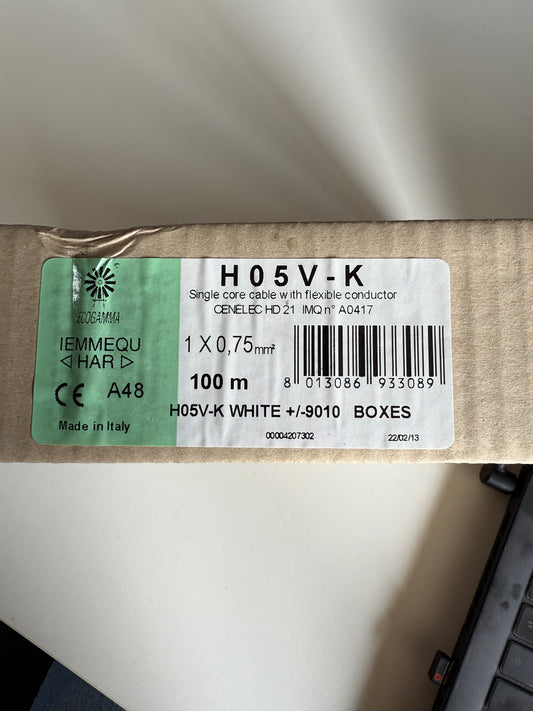 H05V-K 1X0,75mm²  (weiß) Einzelader 100 m