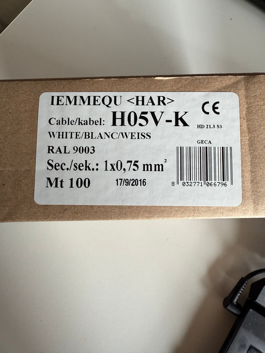 H05V-K 1X0,75mm²; (weiß) Einzelader 100 m