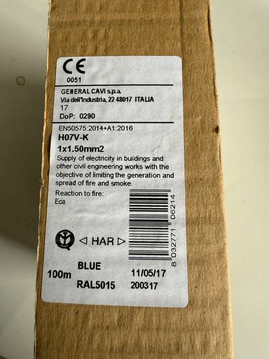 H07V-K 1x1,5 Blau Aderleitung 100 m