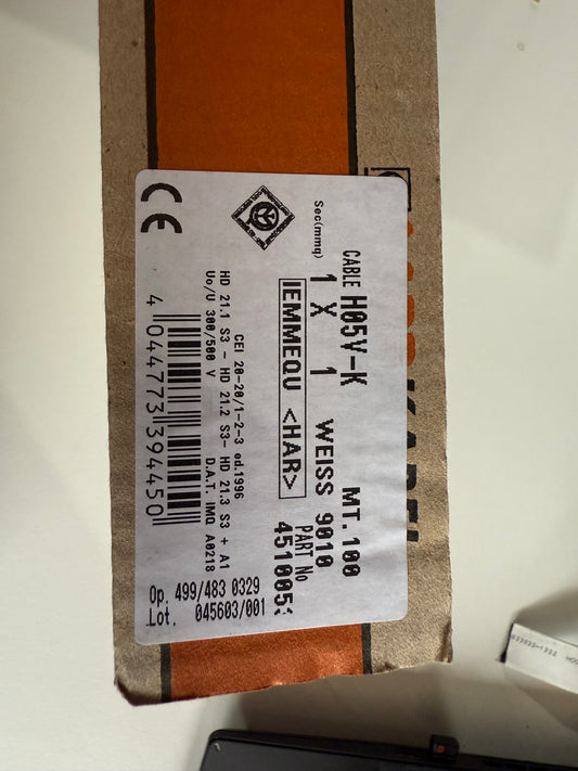 100 Meter Lapp 4510053 Kabel Litze PVC Einzelader H05V-K 1,0 mm² Weiß Leitung