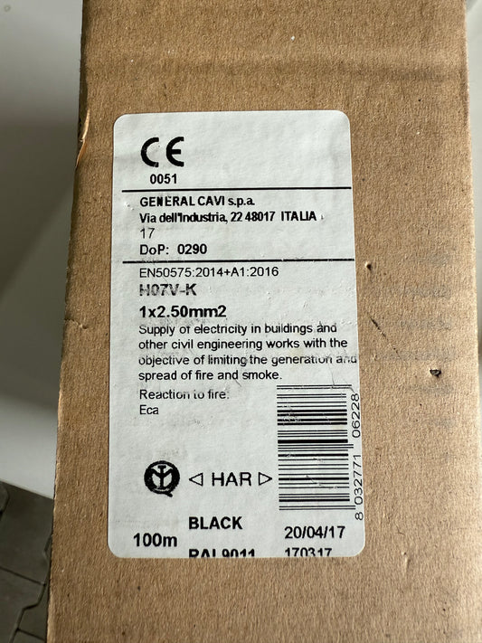 General Cavi PVC-Aderleitung H07V-K 1,5, schwarz, Ring, 100 m