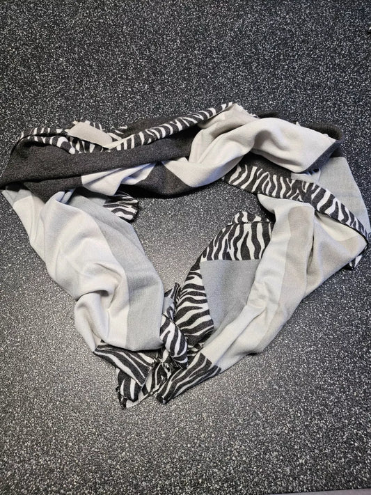 Damen Schal Halstuch Karo Zebra Muster Lang Schwarz grau